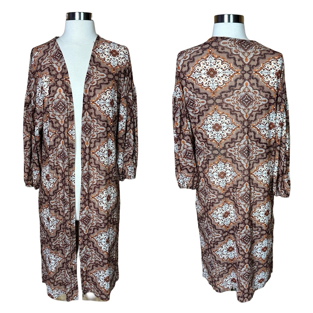 Another Reason Boho Mandala Fall Open Front Lightweight Mesh Duster Blouse M